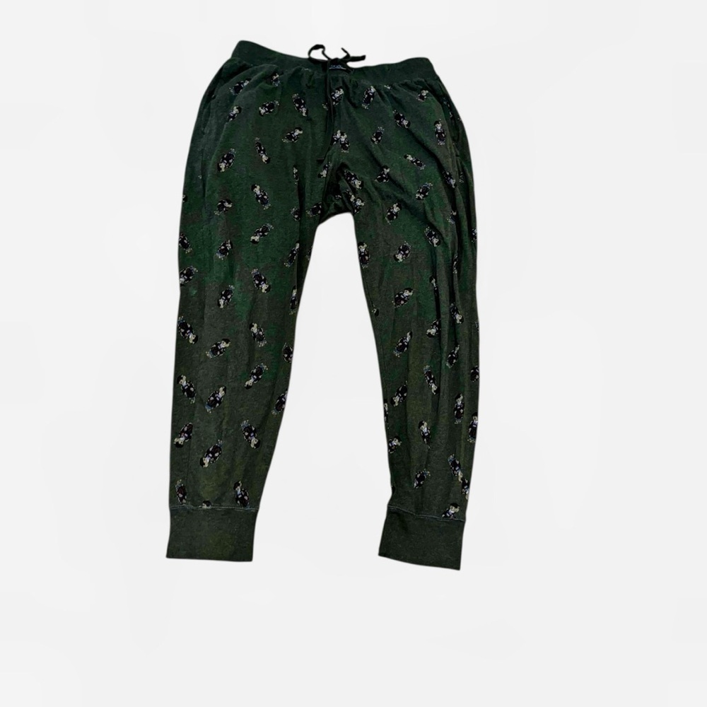 Ralph Lauren Polo Bear Green Lounge Pants Joggers Large L 100% cotton